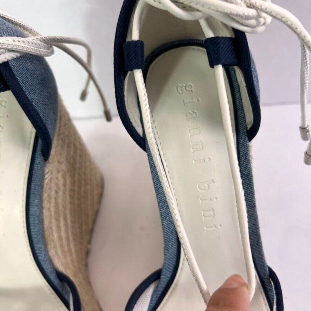Gianni Bini Sandals Platform Wedges Women 7 Blue Denim Mesh Espadrille Gladiator - Picture 11 of 13